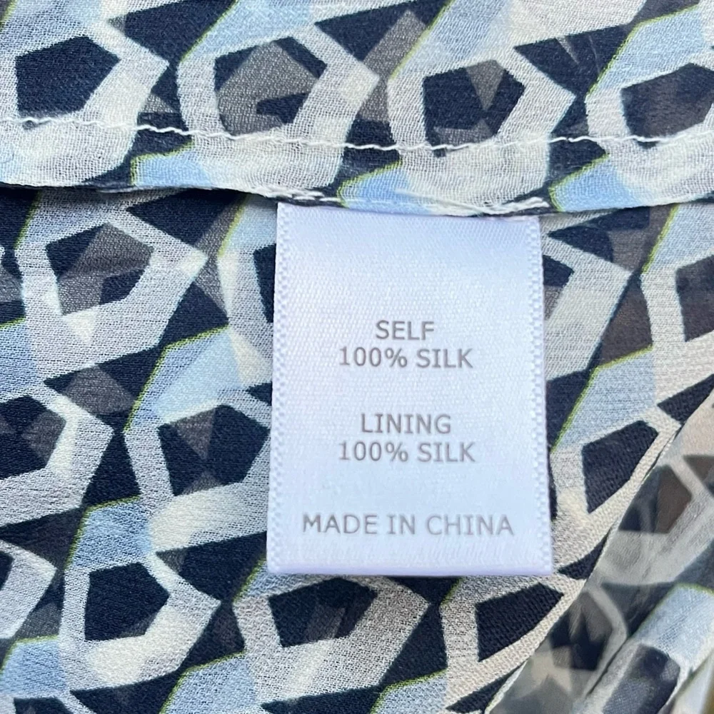 La Ligne Silk Claudette Midi Dress Small Chiffon Layer Geometric Side Slit Flowy - Picture 13 of 14